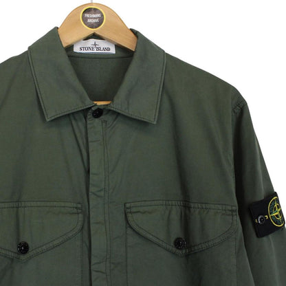 Stone Island AW 2024 Green Full Zip Supima Cotton Twill Overshirt Jacket