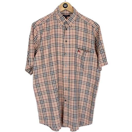 Vintage Burberry London Beige Nova Check Short Sleeve Cotton Shirt