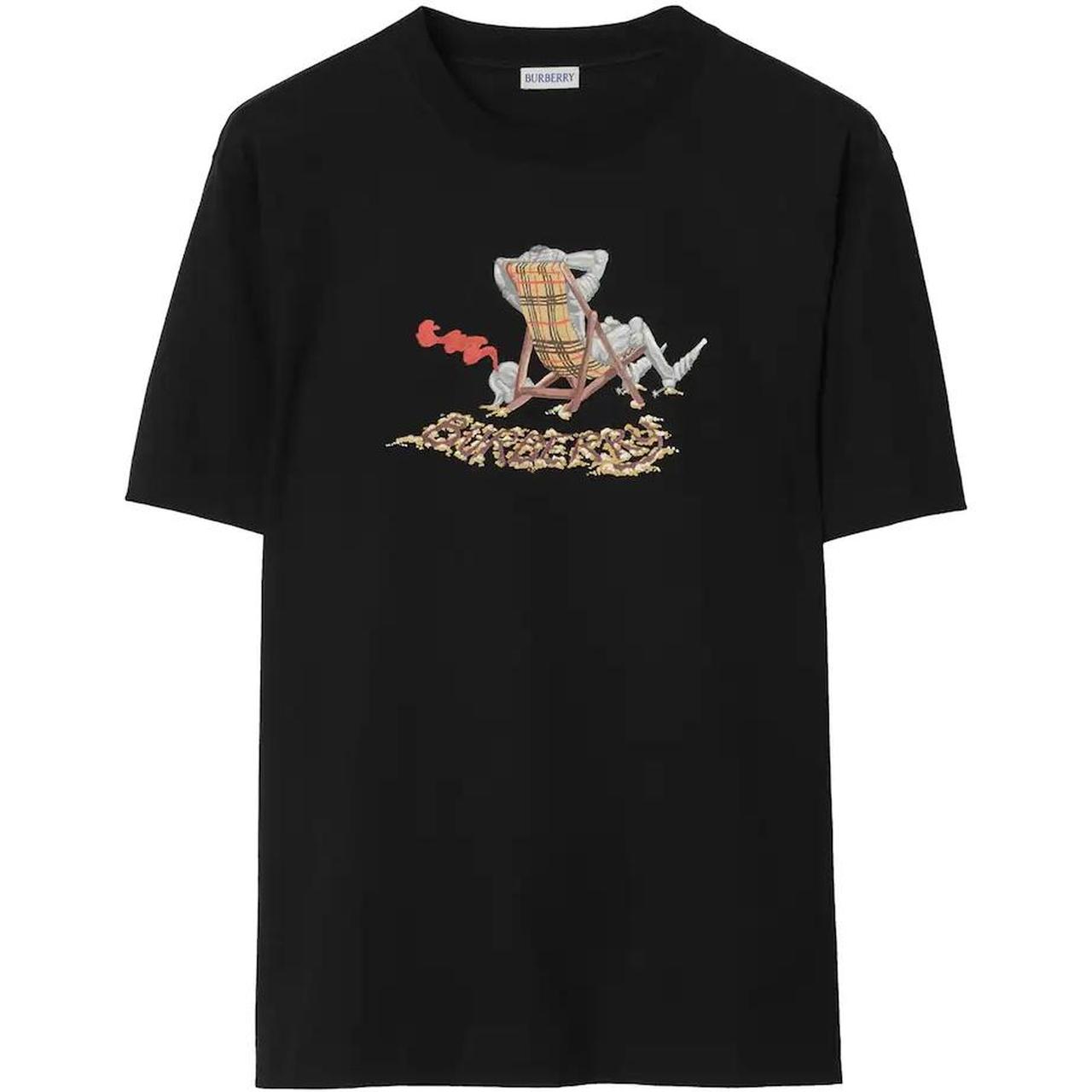 Burberry black cotton pocket t-shirt with Beach Knight print and logo detail.