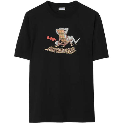 Burberry black cotton pocket t-shirt with Beach Knight print and logo detail.