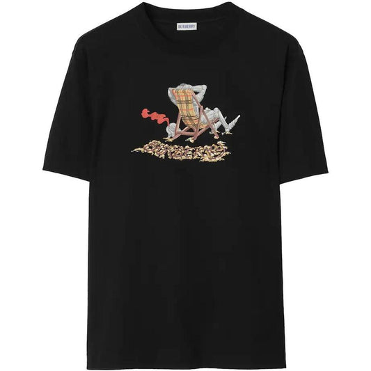 Burberry black cotton pocket t-shirt with Beach Knight print and logo detail.