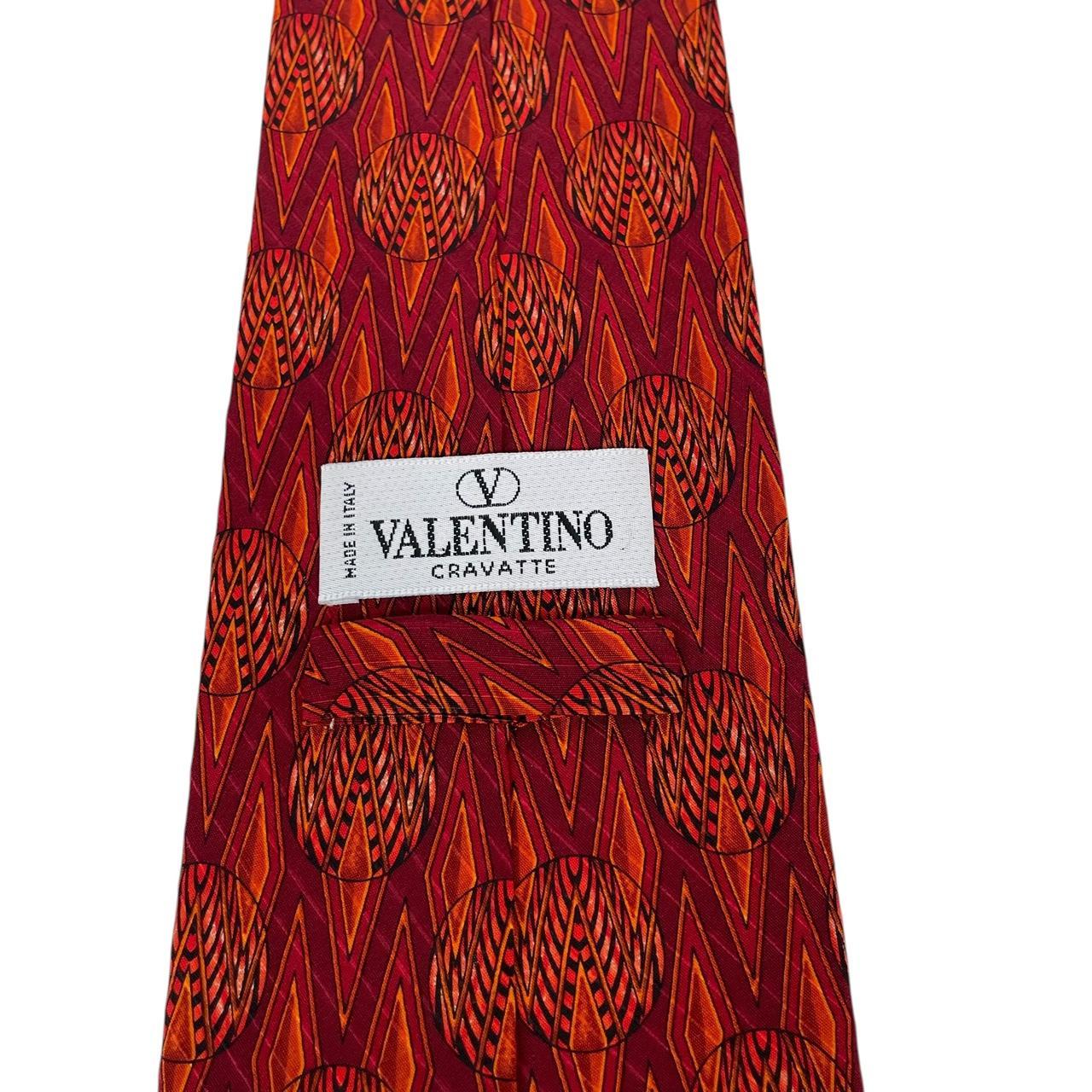 Vintage Valentino Red and Orange Geometric Pattern Silk Tie