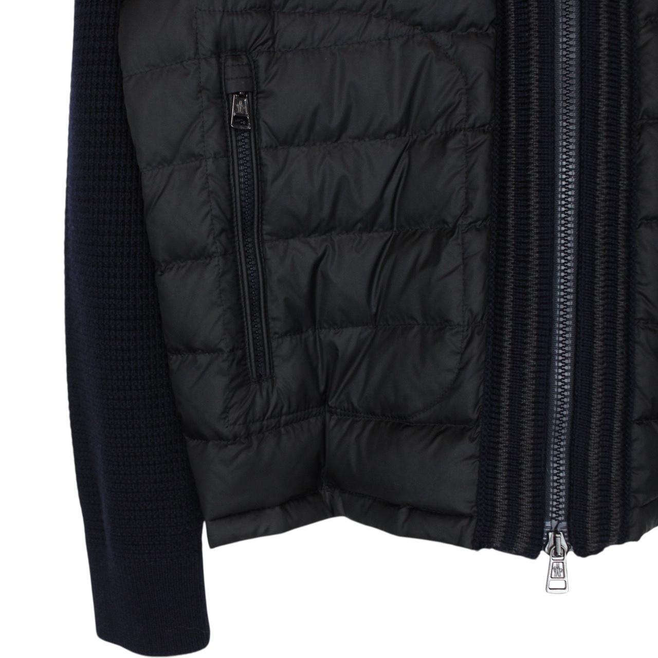 Moncler Navy Blue Wool/Nylon Hooded Maglione Tricot Cardigan Jacket