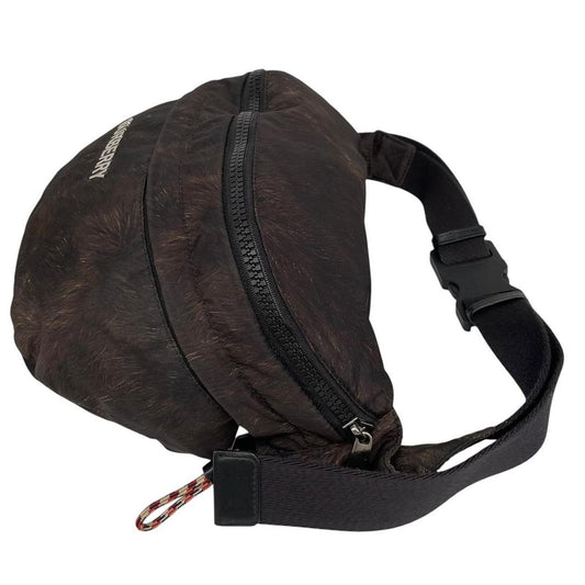 Burberry brown and black convertible bum bag with ape logo and durable material.