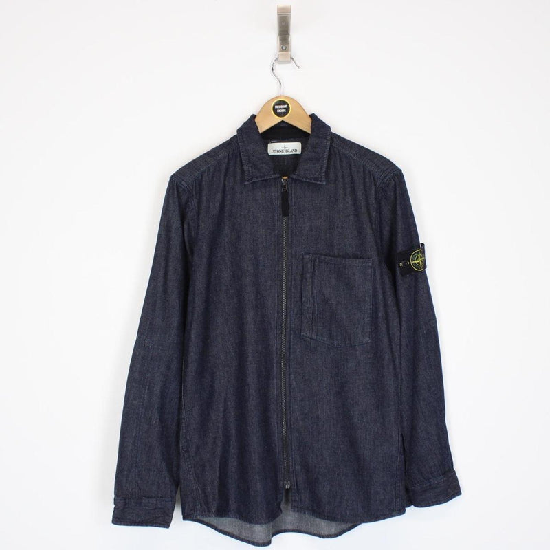 Stone Island AW 2017 Navy Blue Full Zip Denim Overshirt Jacket