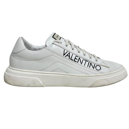 Valentino black and white trainers calfskin leather with logo detail and scuffed soles.