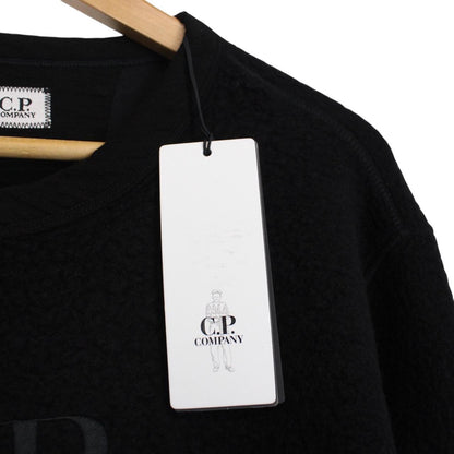 CP Company Black Diagonal Raised Fleece Cotton Logo Sweatshirt