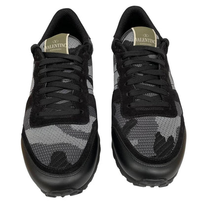 Valentino Garavani Rockrunner Black and Grey Mesh Camouflage Trainers