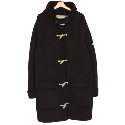 Stone Island brown knit duffle coat with logo patch and wool blend material.