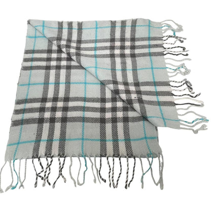 Vintage 90s Burberry Light Blue Nova Check Lambswool Scarf