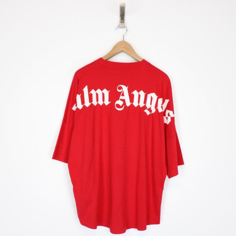 Palm Angels Back Logo Print Red and White Short Sleeve T-Shirt