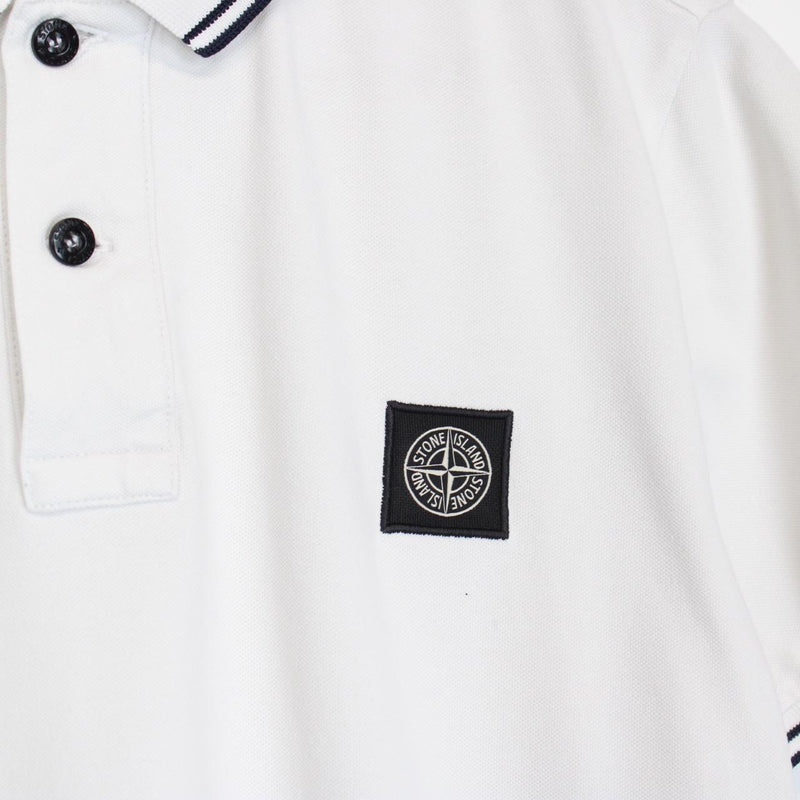 Stone Island White and Black Short Sleeve Compass Polo Shirt