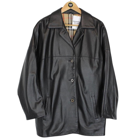 Vintage 90s Burberry Black Nova Check Lined Leather Coat