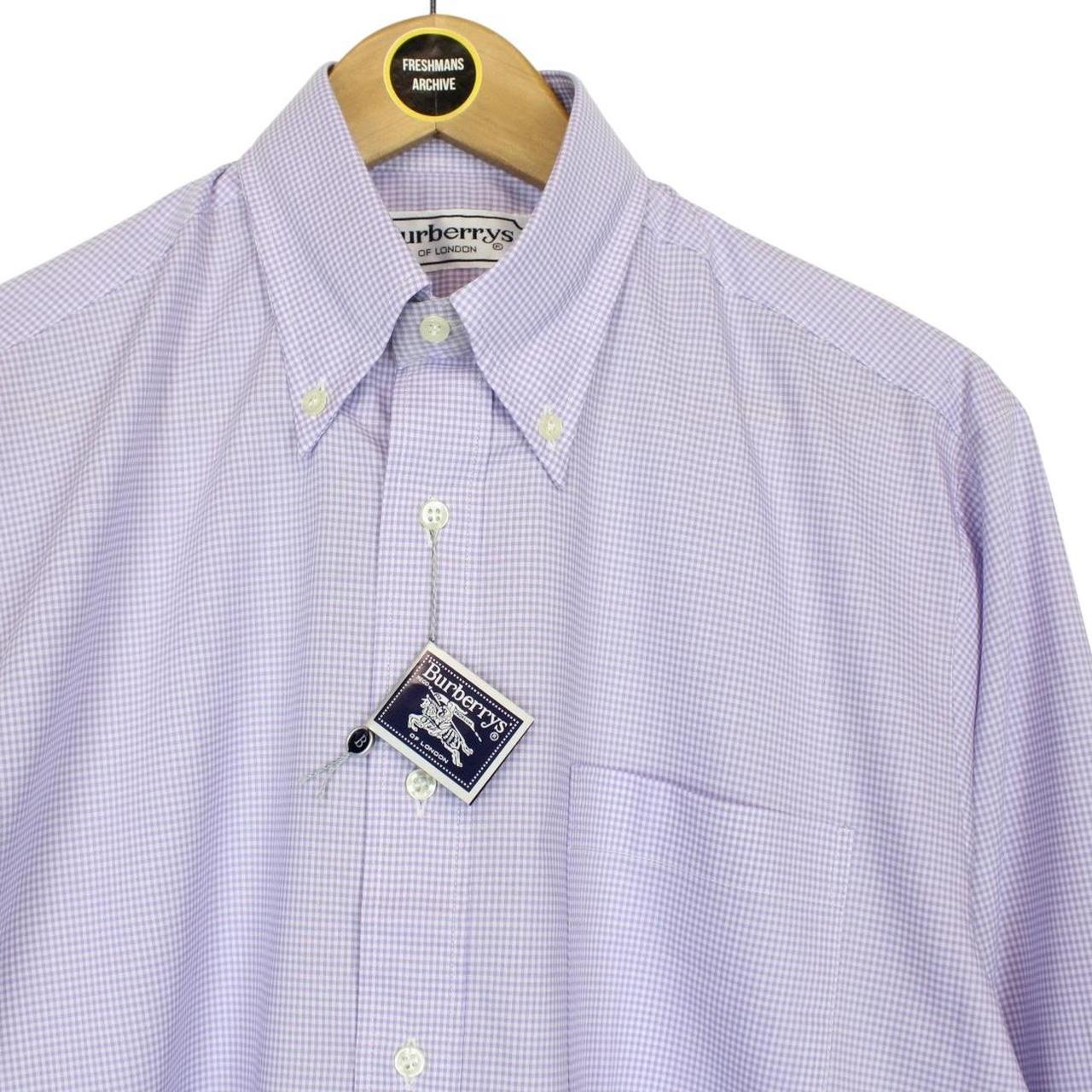 Vintage 90s Burberry Purple and White Gingham Check Long Sleeve Cotton Shirt
