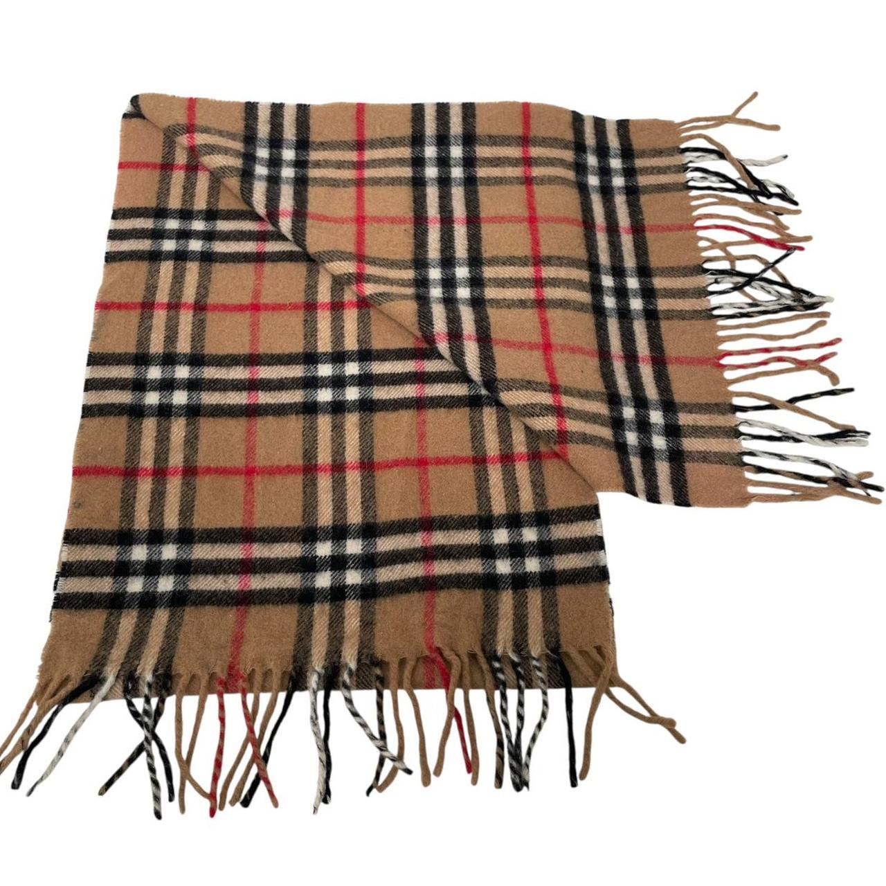 Vintage 90s Burberry Tan Brown Nova Check Lambswool Scarf