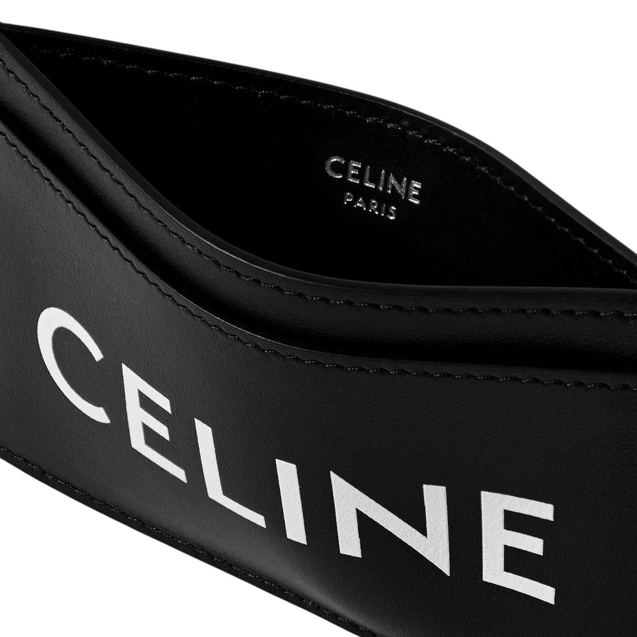 Celine Black and White Logo Print Leather Card Holder