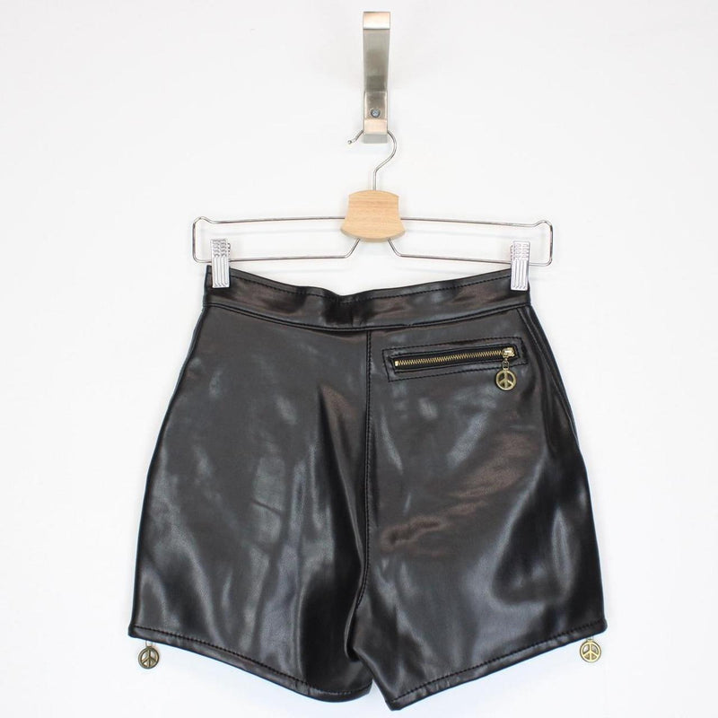 Vintage 90s Moschino Peace and Love Black Faux Leather 2 Piece Vest and Shorts