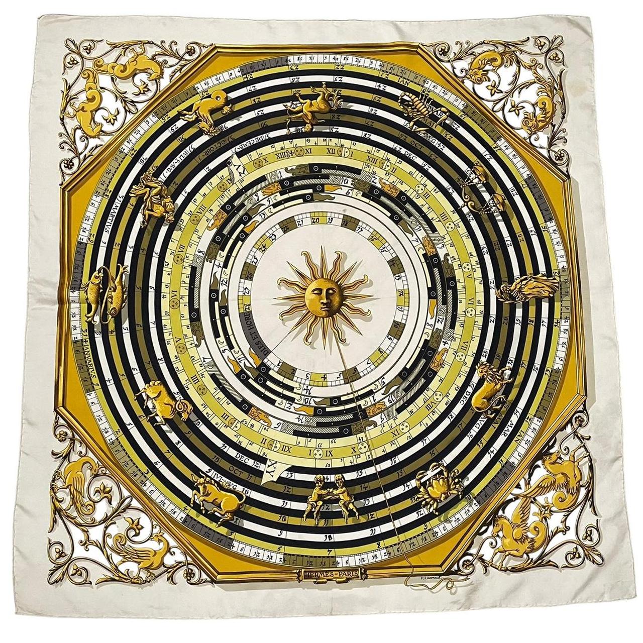 Vintage 1971 Hermes Dies et Hore Cream and Gold Silk Scarf
