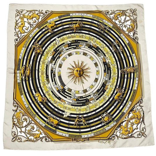 Vintage 1971 Hermes Dies et Hore Cream and Gold Silk Scarf