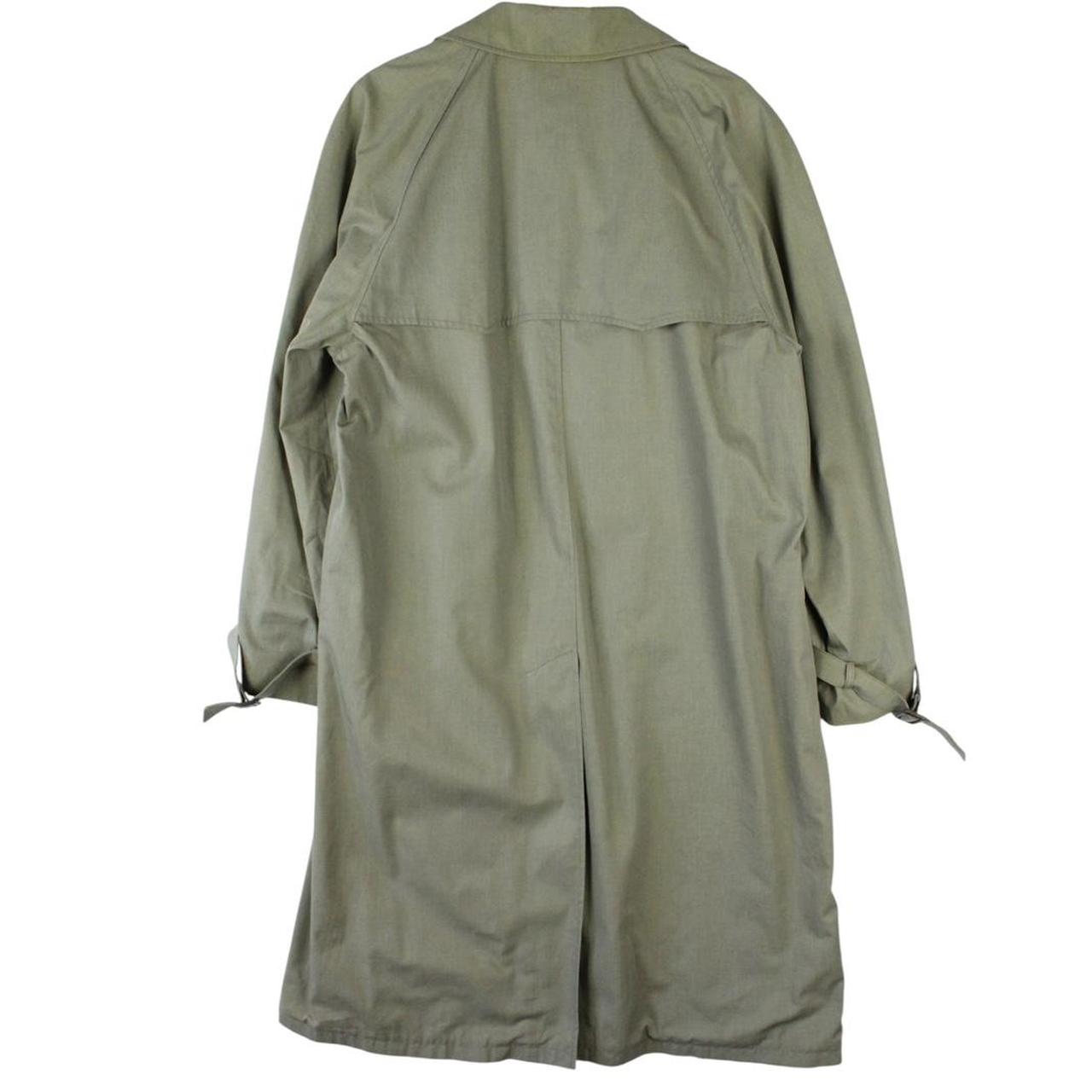 Burberry khaki green trench coat featuring Nova Check pattern and double-breasted design.