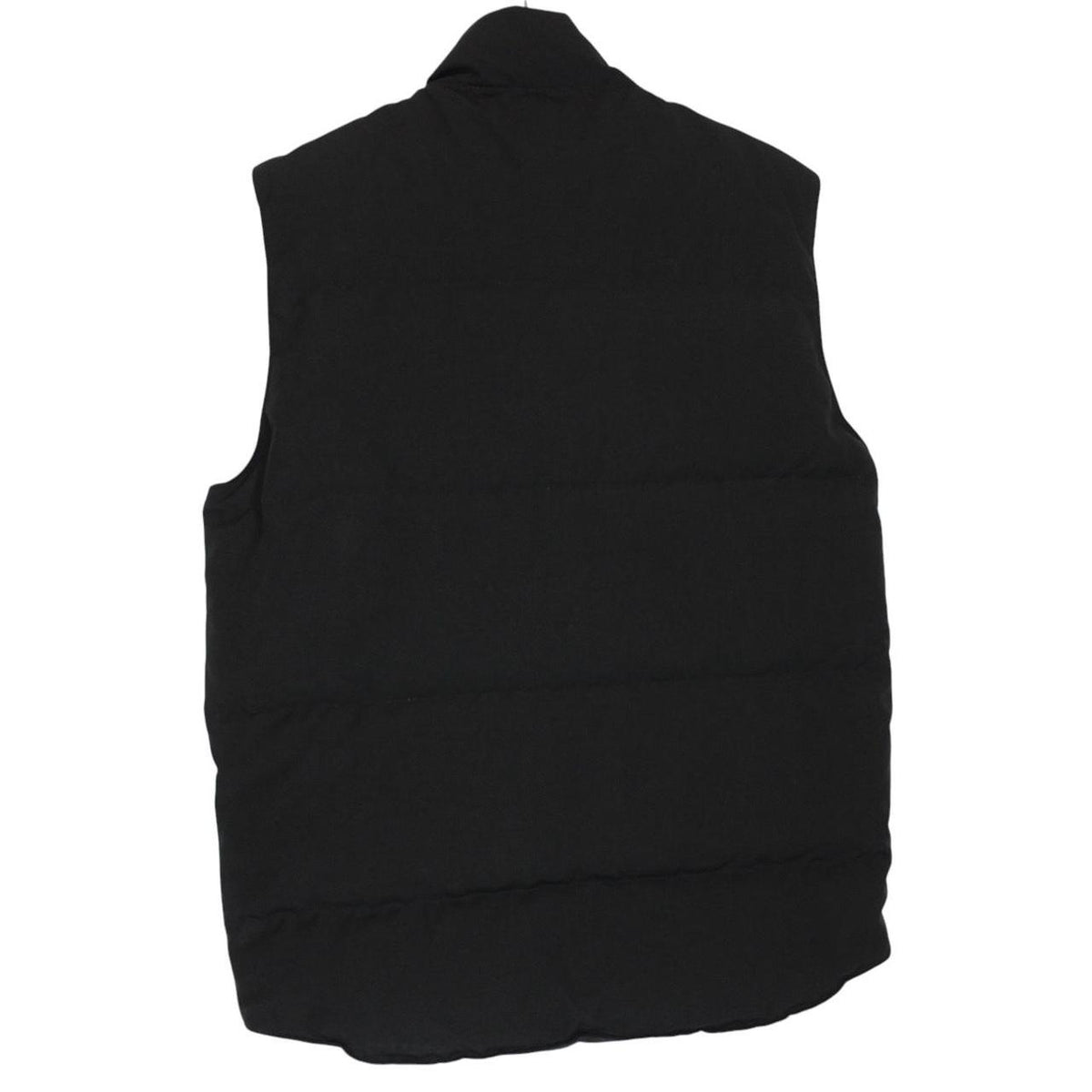 Canada Goose black down gilet with logo patch and zippered pockets.