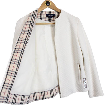 Vintage Burberry London White Nova Check Cotton Full Zip Sweatshirt