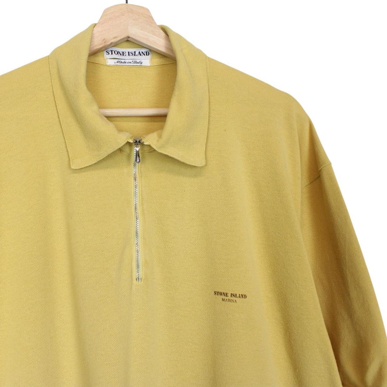 Vintage Stone Island Marina SS 1995 Yellow Short Sleeve 1/4 Zip Cotton Polo Shirt