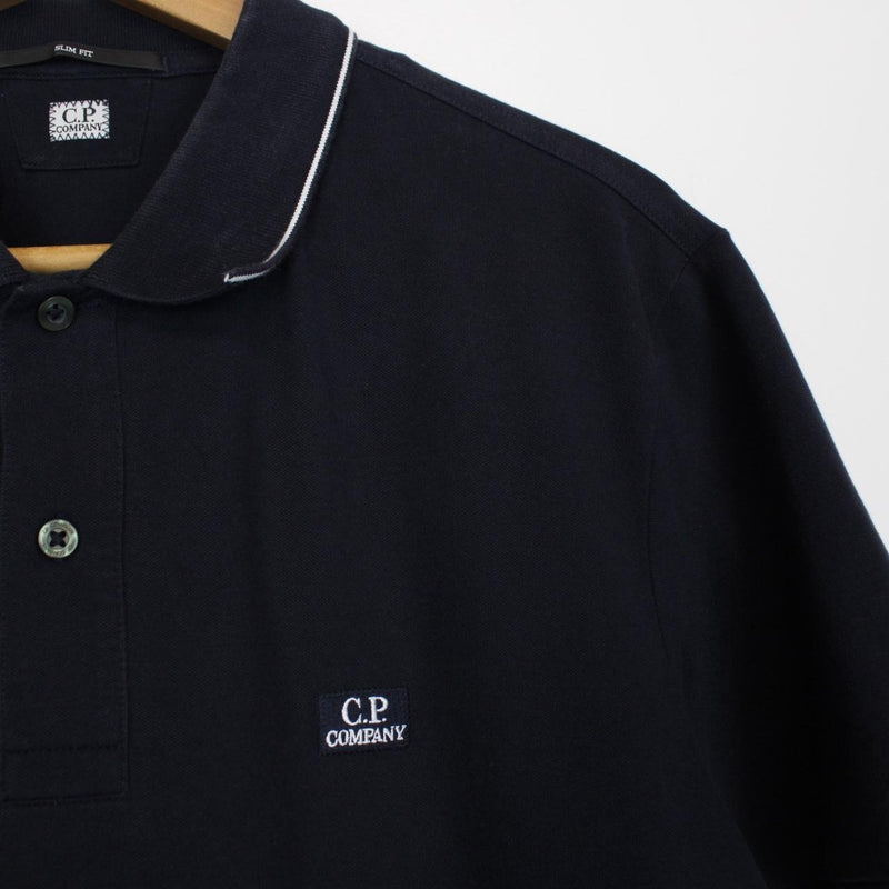 CP Company Navy Blue Logo Patch Short Sleeve Polo Shirt
