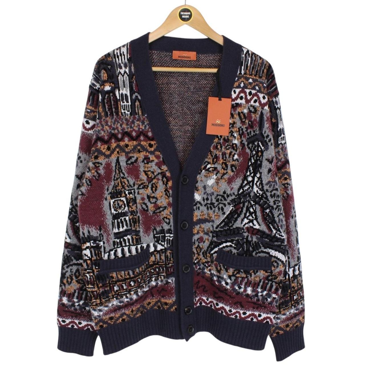 Missoni Multicoloured Button Up Jacquard Wool Blend Knit Cardigan Jumper
