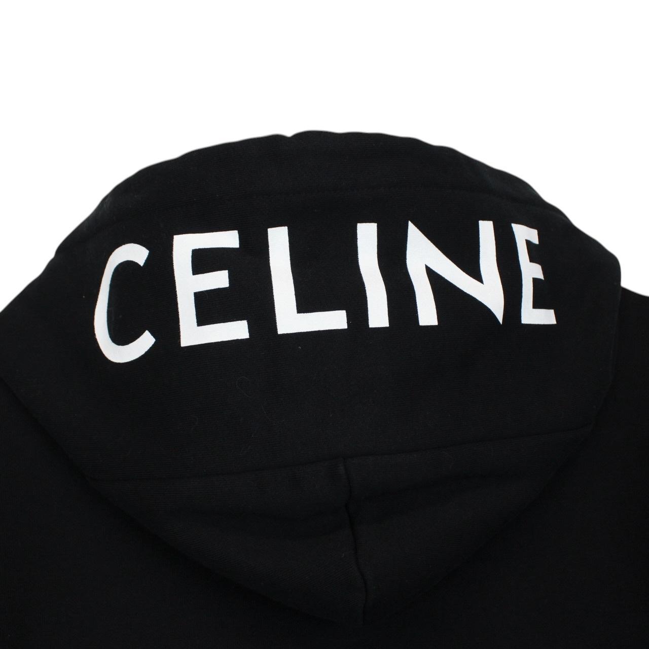 Celine Black and White Logo Print Full Zip Cotton Hoodie Jumper