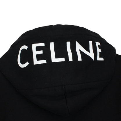 Celine Black and White Logo Print Full Zip Cotton Hoodie Jumper