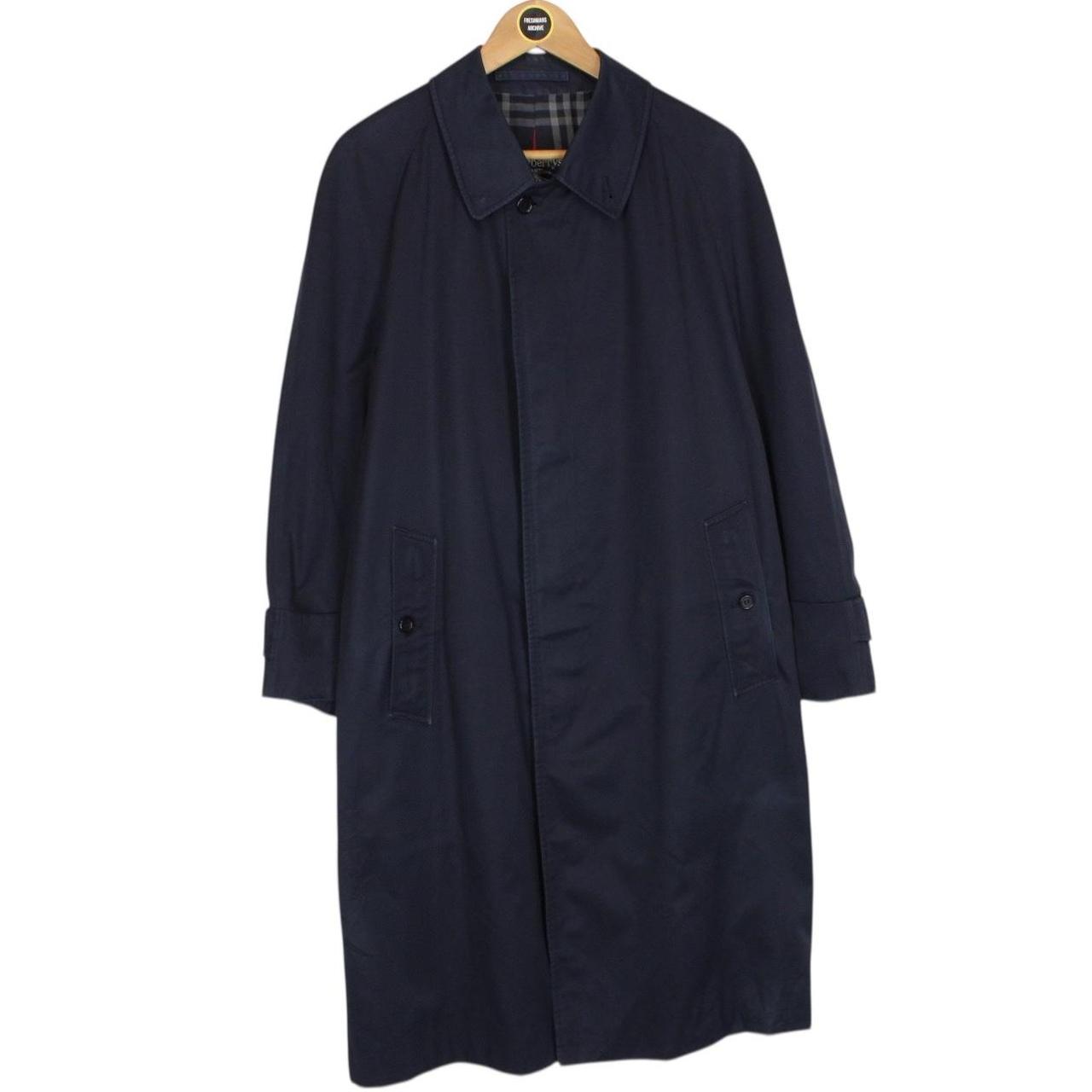 Vintage 90s Burberry Navy Blue Single Breasted Nova Check Trench Coat