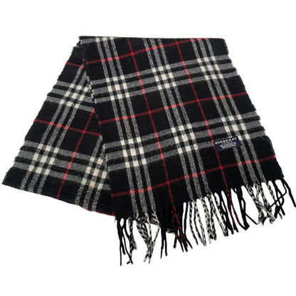 Vintage 90s Burberry Black Nova Check Lambswool Scarf