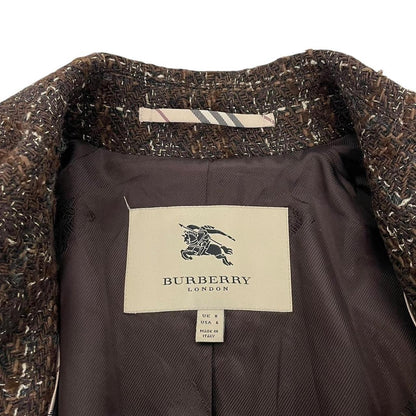 Burberry London Brown Tweed Wool Double Breasted Belted Coat