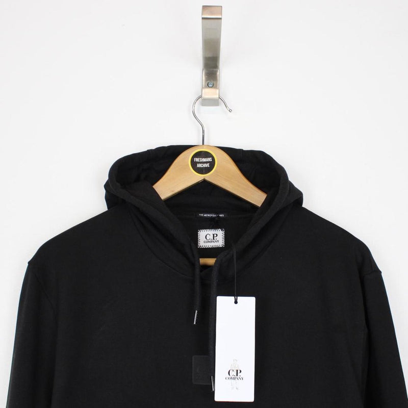 CP Company Metropolis Black Cotton Block Logo Hoodie Jumper