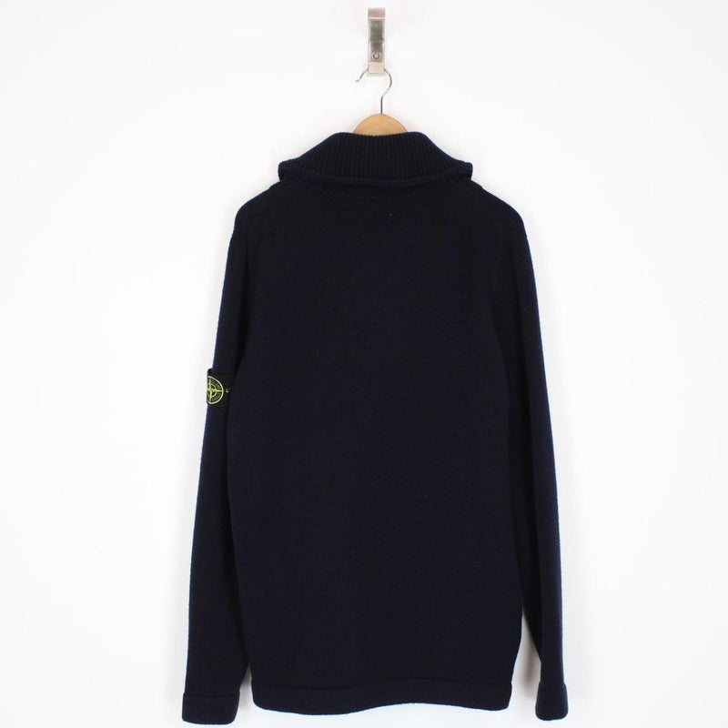Stone Island AW 2022 Navy Blue Heavy Wool Knit Double Breasted Cardigan Jumper
