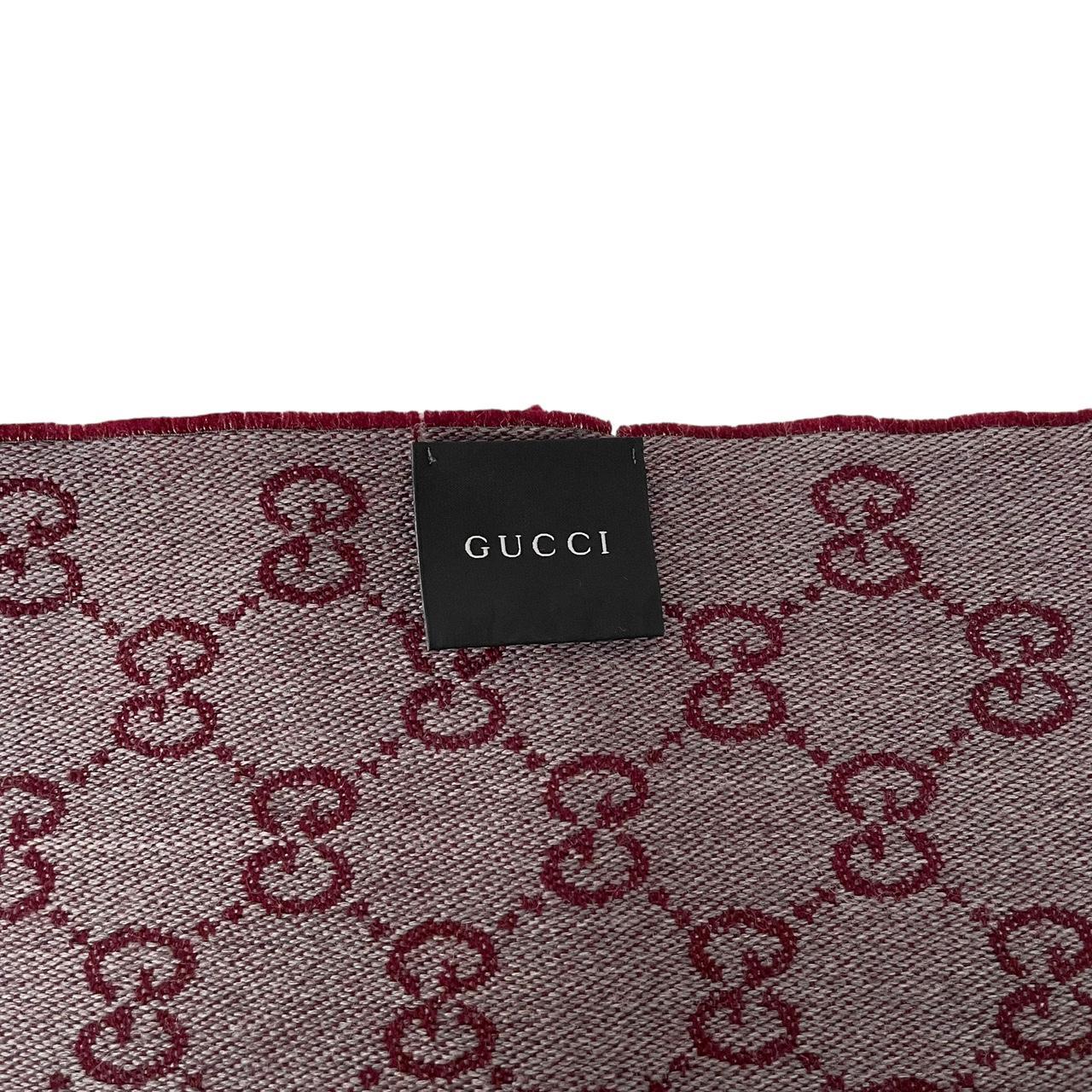 Gucci Burgundy and Grey Half GG Monogram Frayed Wool Scarf