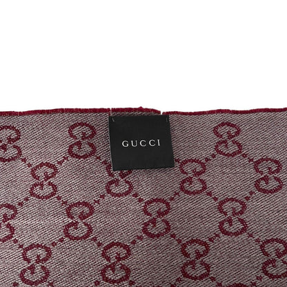 Gucci Burgundy and Grey Half GG Monogram Frayed Wool Scarf