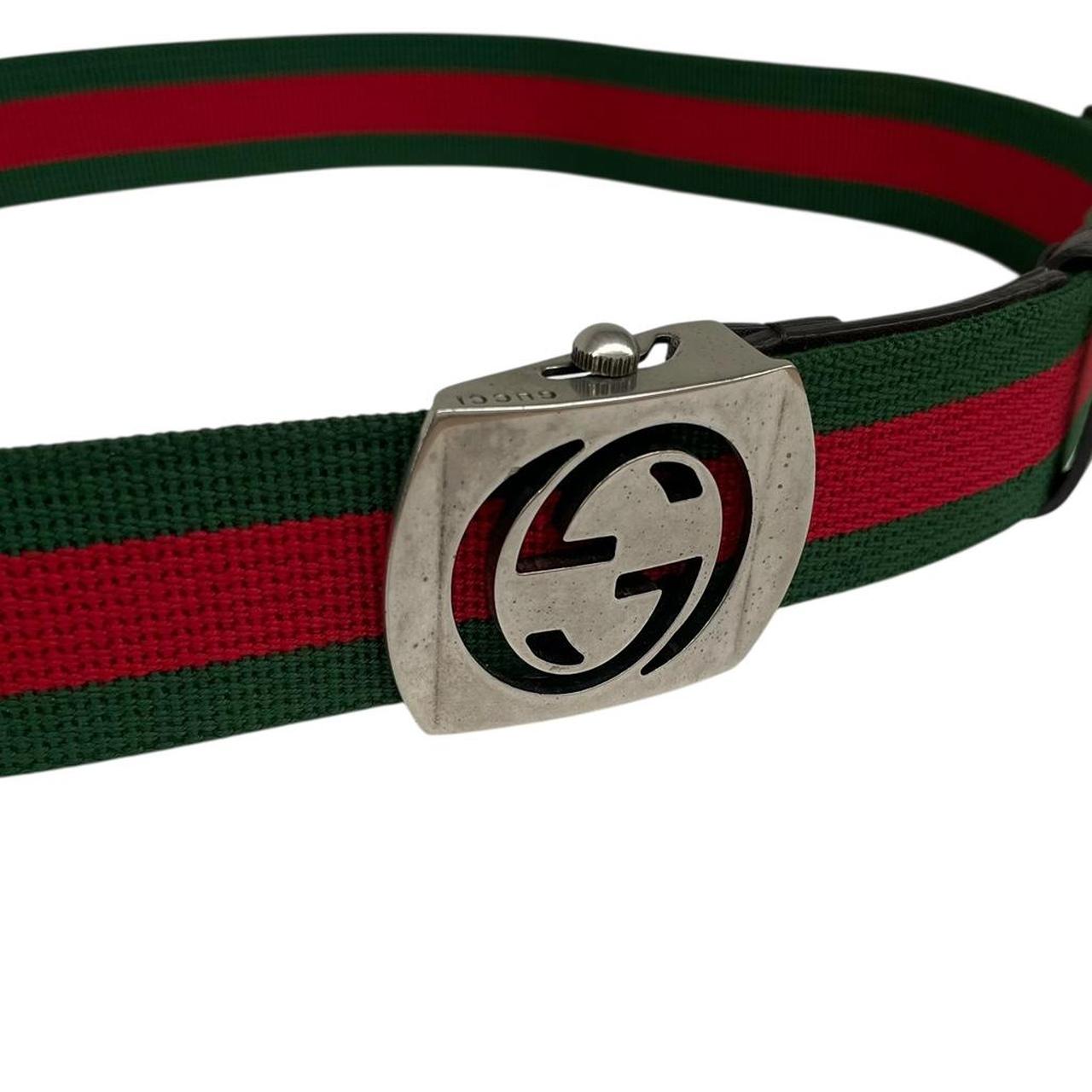 Gucci Red and Green Fabric Belt with GG Buckle