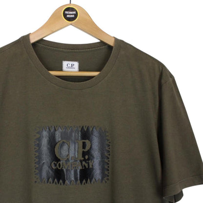 CP Company Khaki Brown Block Logo Short Sleeve T-Shirt