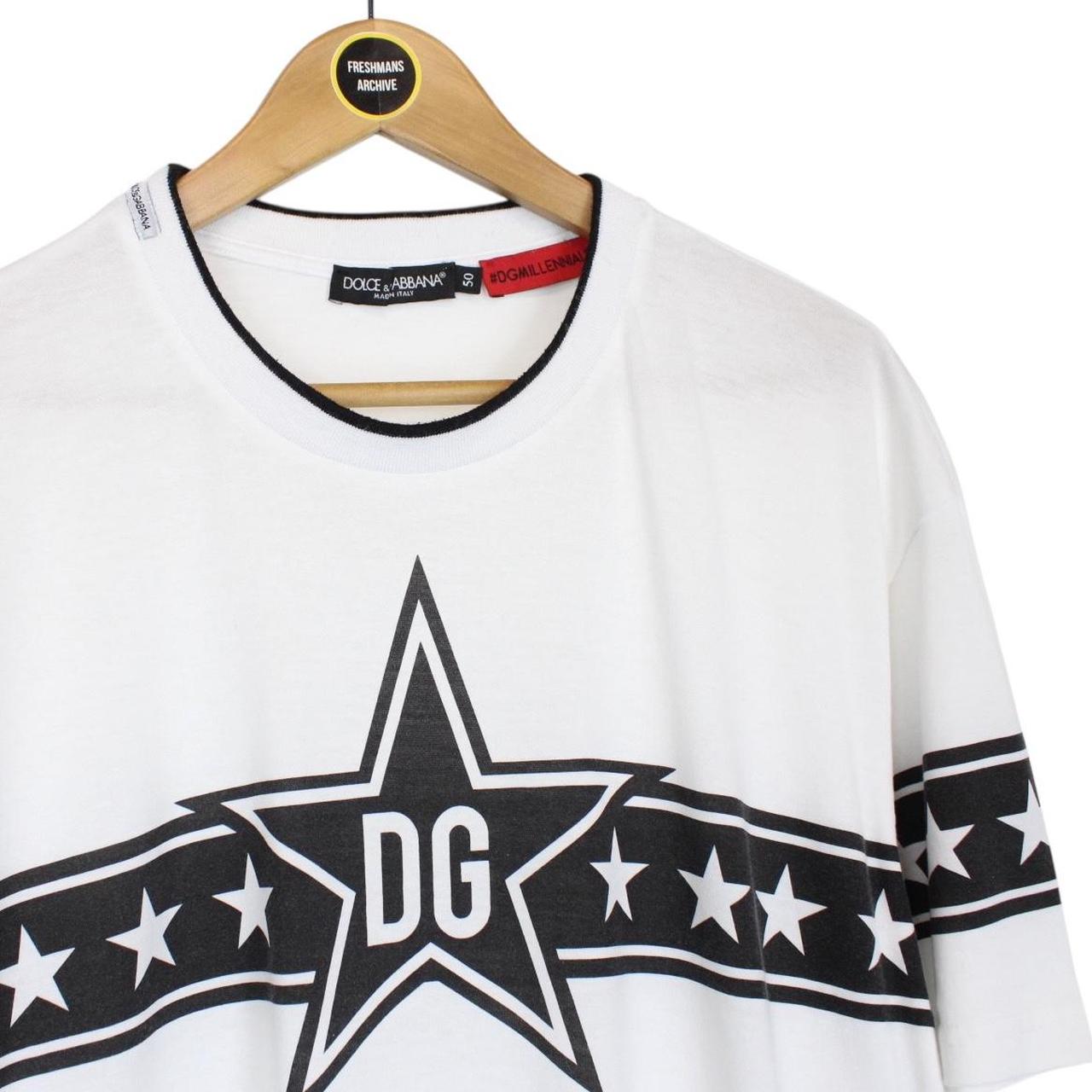 Dolce and Gabbana White and Black Star Print Short Sleeve Cotton T-Shirt