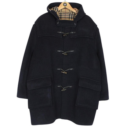 Vintage Burberry London Navy Blue Nova Check Wool Duffle Coat