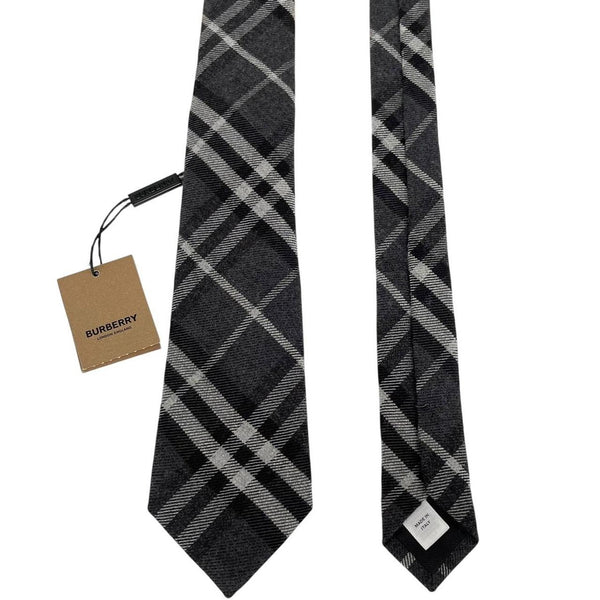 Burberry Dark Grey Nova Check Cashmere and Silk Tie