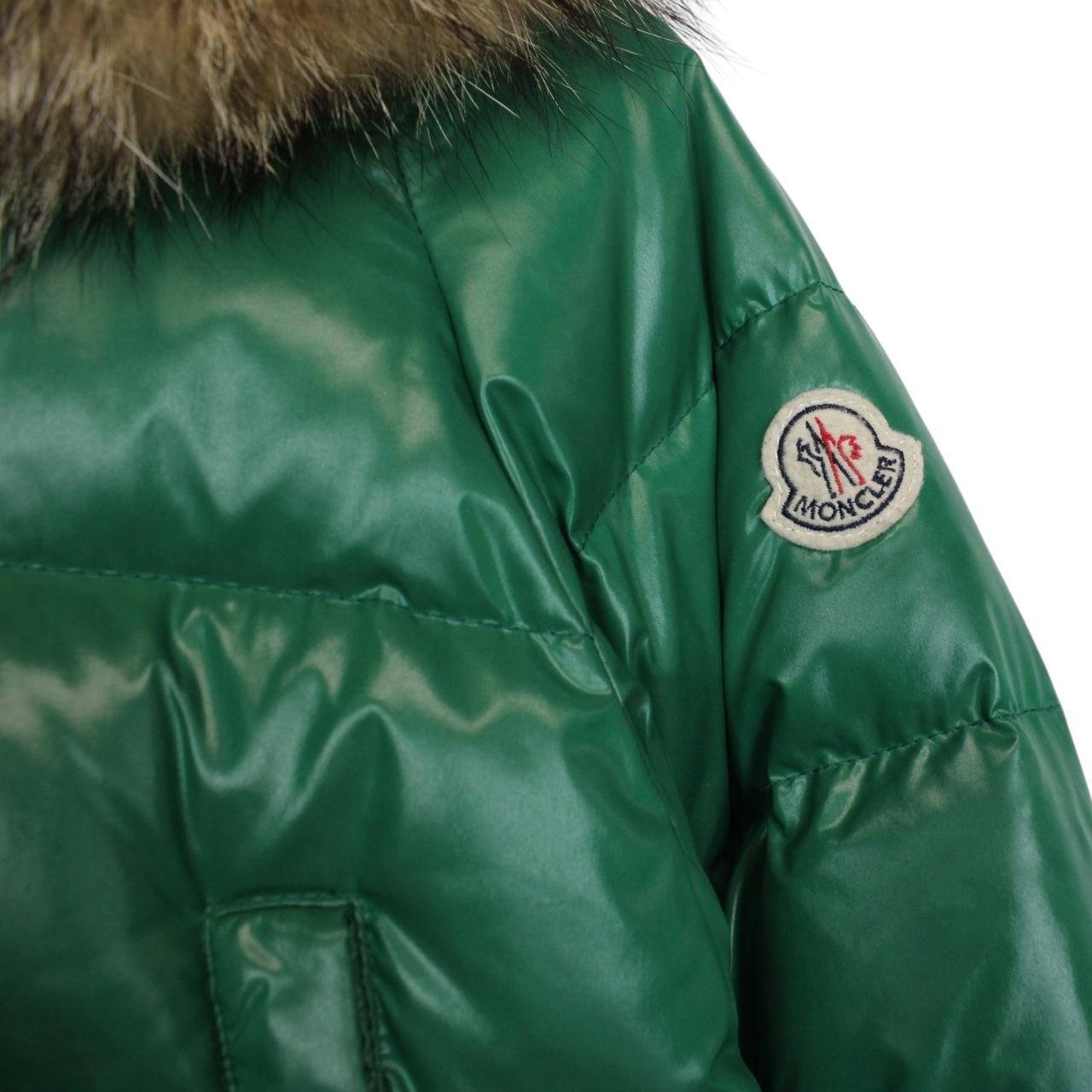 Moncler Green Fur Hooded Nylon Down Puffer Jacket