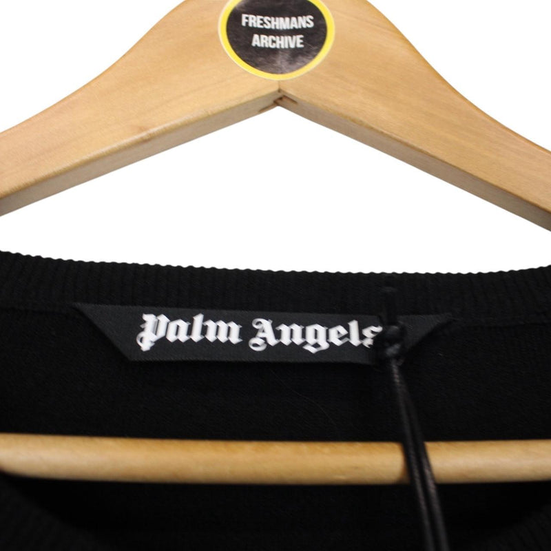 Palm Angels Black and Off White Wool Knit Monogram Track Jumper