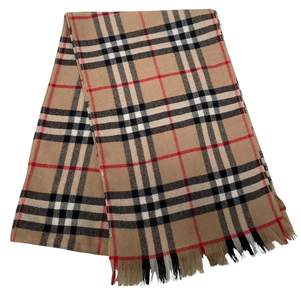 Vintage 90s Burberry Tan Brown Nova Check Thin Wool Scarf