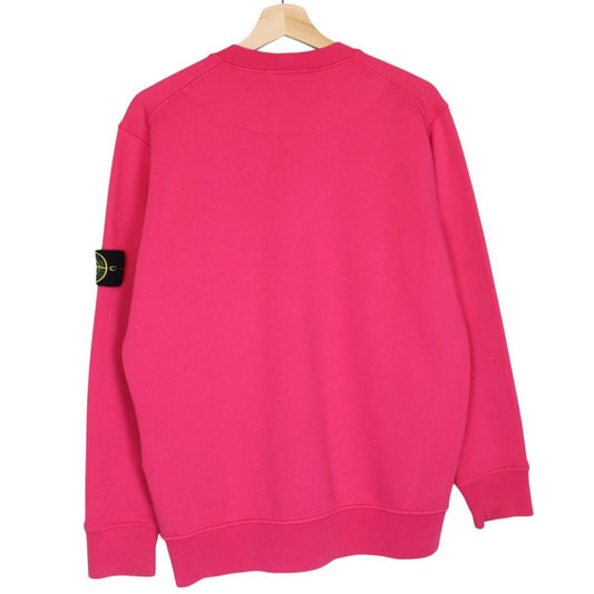 Stone Island pink sweatshirt cotton fabric with iconic compass logo on sleeve.