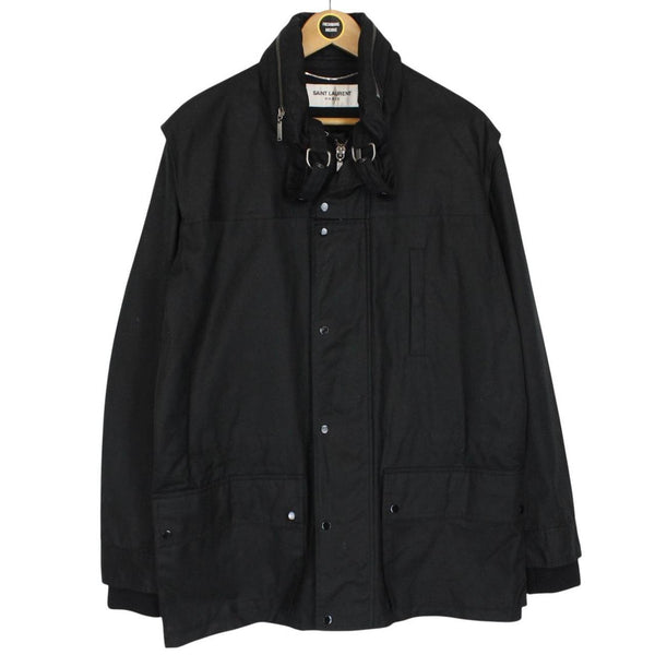 Saint Laurent Black Waxed Cotton Full Zip Parka Jacket