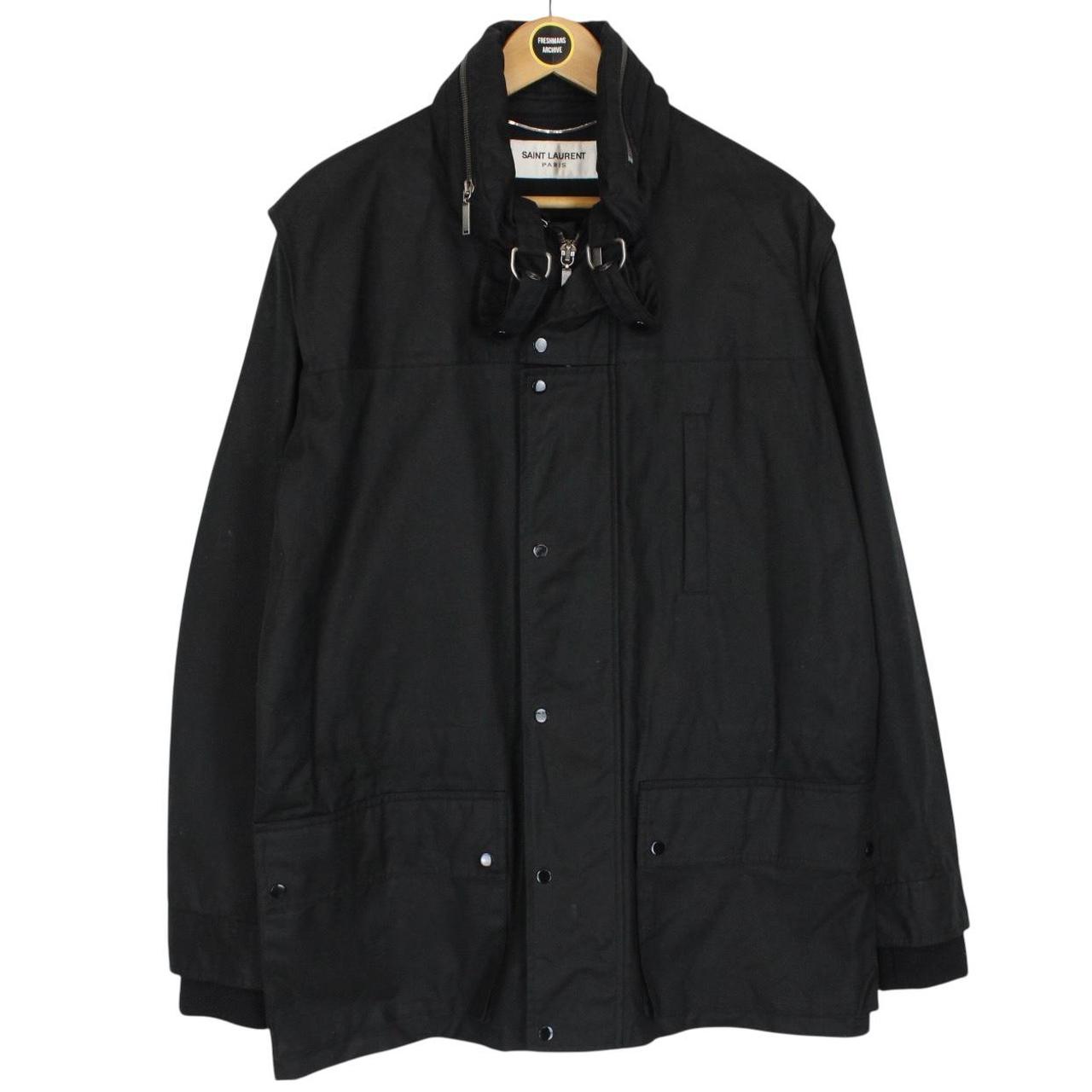 Saint Laurent Black Waxed Cotton Full Zip Parka Jacket