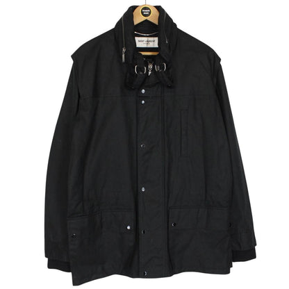Saint Laurent Black Waxed Cotton Full Zip Parka Jacket